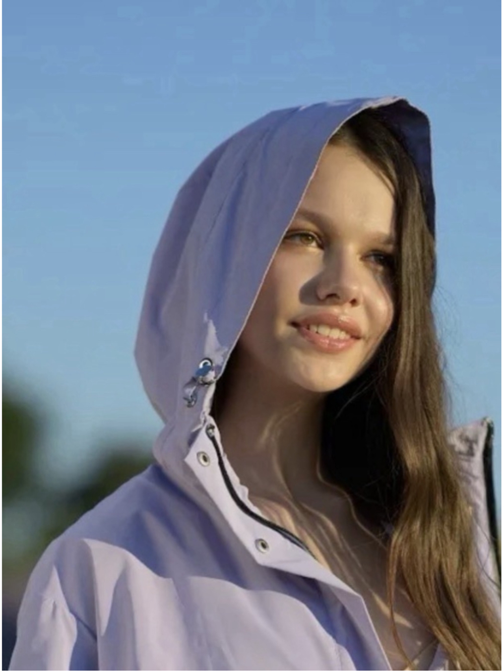 Nine West Lavender Hooded Anorak Jacket Drawstring Zipper Long Sleeve M